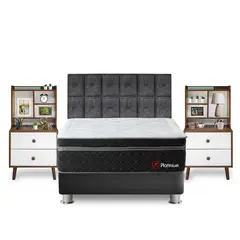 FORLI - Dormitorio Platinium Kimiko King + 2 Veladores Repisa Fashion + 2 Almohadas Viscoelásticas + Protector