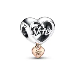 PANDORA - Charm Corazón Yo te amo hermana Recubrimiento en Oro Rosa de 14k | Plata Esterlina