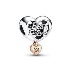 PANDORA - Charm Corazón te amo mejor amiga Recubrimiento en Oro Rosa de 14k | Plata Esterlina