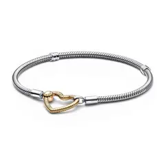 PANDORA - Brazalete-Pulsera Mujer cadena de serpiente con broche de corazón Moments Recubrimiento en Oro de 14k | Plata Esterlina