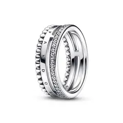 PANDORA - Anillo con pavé y abalorios con logotipo de Signature Mujer