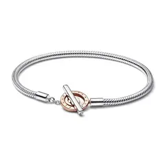 PANDORA - Brazalete-Pulsera Mujer cadena de serpiente de dos tonos con barra-T con logotipo Signature