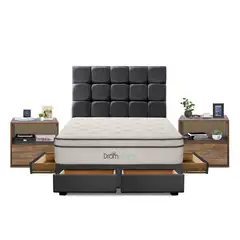 DROM - Dormitorio con Cajones Fred 2Plz + 2 Veladores + 2 Almohadas Viscoelásticas y Protector