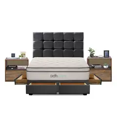 DROM - Dormitorio con Cajones Fred Queen + 2 Almohadas Viscoelásticas y Protector + 2 Veladores