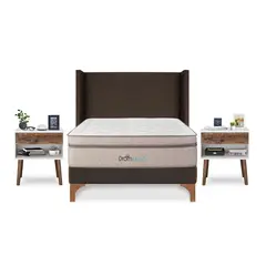 DROM - Dormitorio Europeo Mild 2 Plz + 2 Veladores Luxe + 2 Almohadas Viscoelásticas + Protector