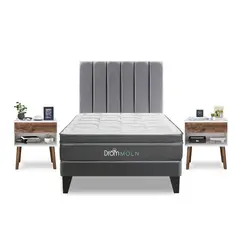 DROM - Dormitorio Europeo Moln 2 Plz + 2 Almohadas Viscoelásticas y Protector + 2 Veladores