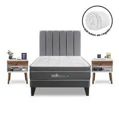 DROM - Dormitorio Europeo Moln 2 Plz + 2 Veladores Luxe + 2 Almohadas Viscoelásticas + Protector