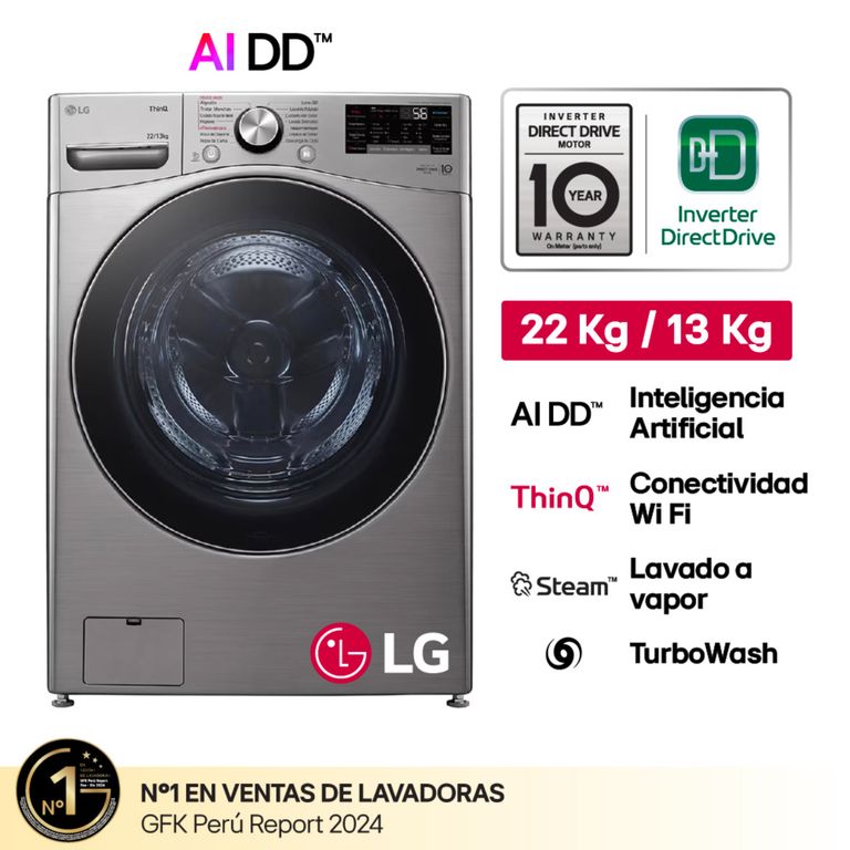 Lavaseca WD22VV2S6R 22/13kg AI DD Carga Frontal Plateada