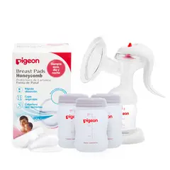 PIGEON - Extractor De Leche Manual + Recipientes X3Und + Protectores De Lactancia X12Und