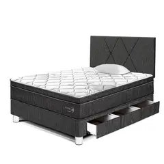 PARAISO - Dormitorio Con Cajones Pocket Star Loft 1.5 Plz Charcoal + 1 Almohada + Protector