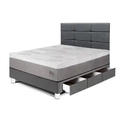 PARAISO - Dormitorio Con Cajones Balanzze Blocks 1.5 Plz Gris + 1 Almohada Viscoelástica + Protector
