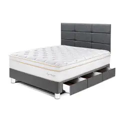 PARAISO - Dormitorio Con Cajones Royal Dynasty Blocks 1.5 Plz Gris + 1 Almohada Viscoelástica + Protector