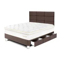 PARAISO - Dormitorio Con Cajones Royal Cloud Blocks 1.5 Plz Chocolate + 1 Almohada Viscoelástica