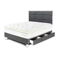 PARAISO - Dormitorio Con Cajones Royal Cloud Blocks 1.5 Plz Gris + 1 Almohada Viscoelástica