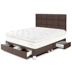 PARAISO - Dormitorio con Cajones Royal Cloud Blocks Queen + 2 Almohadas Viscoelásticas + Protector