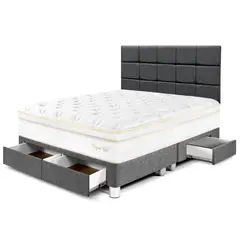 PARAISO - Dormitorio con Cajones Royal Cloud Blocks Queen + 2 Almohadas Viscoelásticas + Protector