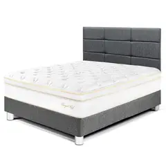 PARAISO - Dormitorio Royal Cloud Blocks 1.5 Plz Gris + 1 Almohada Viscoelástica + Protector