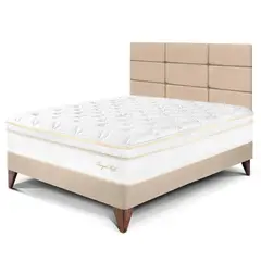 PARAISO - Dormitorio Europeo Royal Cloud Blocks 1.5 Plz Champagne + 1 Almohada Viscoelástica + Protector
