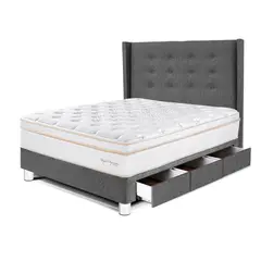 PARAISO - Dormitorio Con Cajones Royal Dynasty Gold 1.5 Plz Gris + 1 Almohada Viscoelástica + Protector