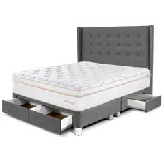 PARAISO - Dormitorio con Cajones Royal Dynasty Gold Queen + 2 Almohadas Viscoelásticas + Protector