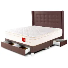 PARAISO - Dormitorio con Cajones Royal Prince Firme Gold Queen + 2 Almohadas Viscoelásticas + Protector