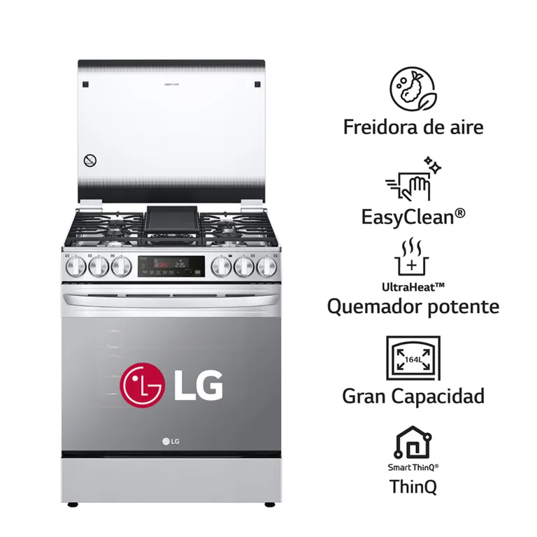 Cocina a Gas LRGL5845S 5 Hornillas Freidora de Aire Acero Inoxidable