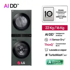 LG - Centro De Lavado Washtower WK22GGS6 22/16kg AI DD Carga Frontal Verde