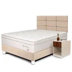 PARAISO - Dormitorio Royal Prince Firme Blocks 1.5 Plz Champagne + 1 Velador + 1 Almohada Viscoelástica + Protector