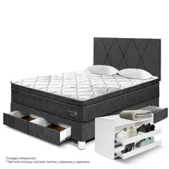 PARAISO - Dormitorio con Cajones Pocket Star Loft 2 Plz + Zapatera + 2 Almohadas + Protector