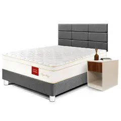 PARAISO - Dormitorio Royal Prince Firme Blocks 1.5 Plz Gris + 1 Velador + 1 Almohada Viscoelástica + Protector