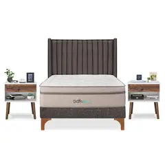 DROM - Dormitorio Europeo Mild Lineas 2 Plz + 2 Veladores Luxe + 2 Almohadas Viscoelásticas + Protector