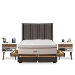 DROM - Dormitorio con Cajones Mild Lineas Queen + 2 Almohadas Viscoelásticas y Protector + 2 Veladores