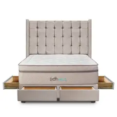 DROM - Dormitorio con Cajones Mild Cuadros Queen + 2 Almohadas Viscoelásticas y Protector