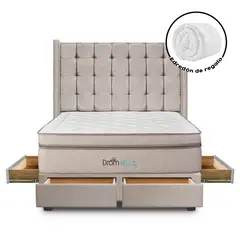 DROM - Dormitorio con Cajones Mild Cuadros Queen + 2 Almohadas Viscoelásticas + Protector