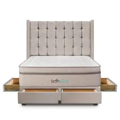 DROM - Dormitorio con Cajones Mild Cuadros King + 2 Almohadas Viscoelásticas + Protector