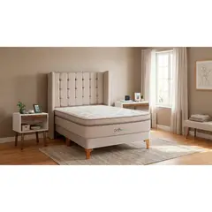 DROM - Dormitorio Europeo Mild Cuadros King + 2 Veladores + 2 Almohadas Viscoelásticas y Protector