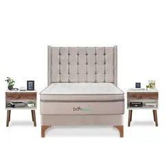 DROM - Dormitorio Europeo Mild Cuadros King + 2 Veladores Luxe + 2 Almohadas Viscoelásticas + Protector