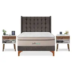 DROM - Dormitorio Europeo Mild Cuadros King + 2 Veladores Luxe + 2 Almohadas Viscoelásticas + Protector