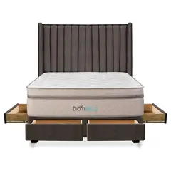 DROM - Dormitorio con Cajones Mild Líneas King + 2 Almohadas Viscoelásticas + Protector
