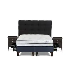 ROSEN - Dormitorio Con Cajones Autonomy Sky Issey Grafito Queen + 2 Veladores