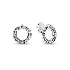 PANDORA - Aretes Círculo De Pavé Y Logo