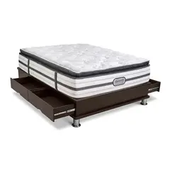 BEAUTYREST SIMMONS - Cama Con Cajones Platinum Queen Marrón + 2 Almohadas
