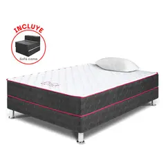 PARAISO - Cama Box Tarima Nappy 1.5 Plz + Sofá Cama + 1 Almohada + Protector