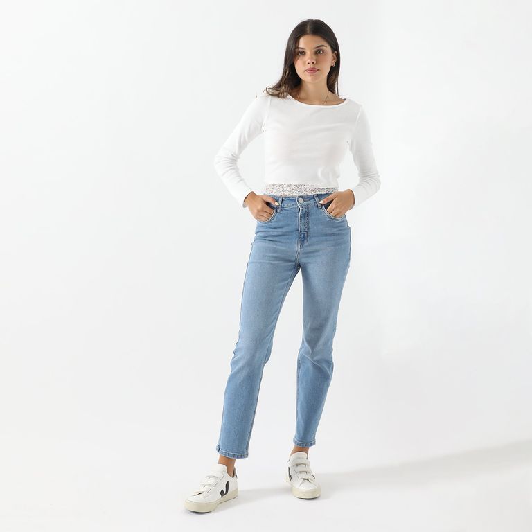 Jean Mom Tiro Medio Mujer