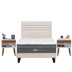 DROM - Dormitorio Europeo Moln Line Beige King + 2 Veladores