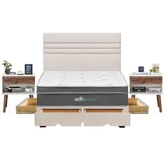 DROM - Dormitorio con Cajones Moln Line Beige King + 2 Veladores