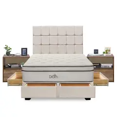 DROM - Dormitorio con Cajones Fred Beige Queen + 2 Veladores