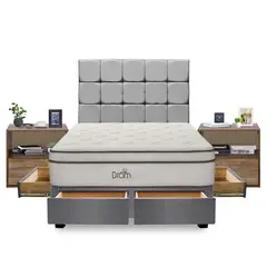 DROM - Dormitorio con Cajones Fred 2 Plz + 2 Veladores + 2 Almohadas Viscoelásticas + Protector
