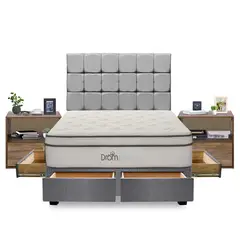 DROM - Dormitorio con Cajones Fred Gris Queen + 2 Veladores