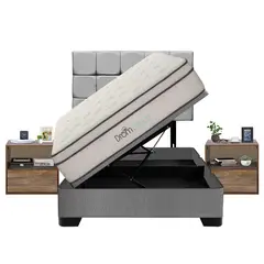 DROM - Dormitorio Boxet Fred 2 Plz + 2 Veladores + 2 Almohadas Viscoelásticas + Protector